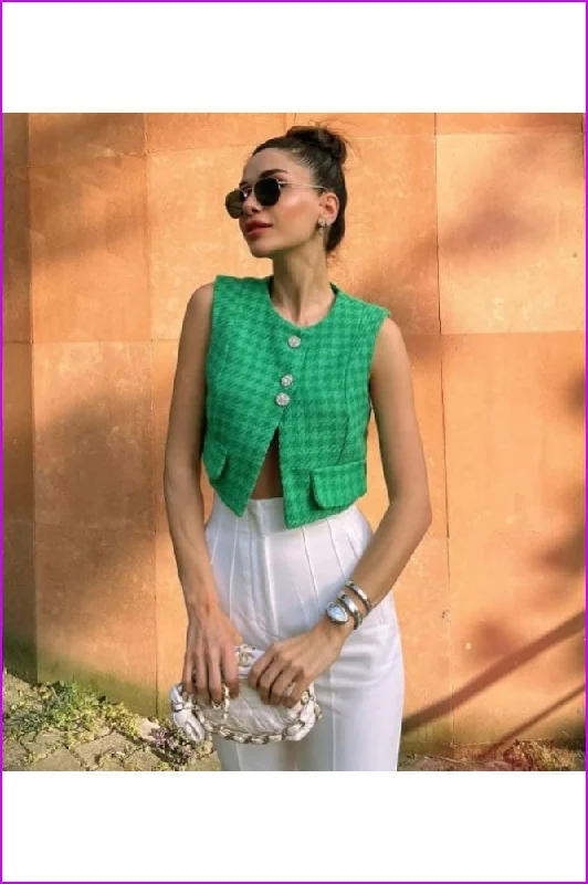 Summer New Green Crew Neck Vest Top Stylish unclassified dresses