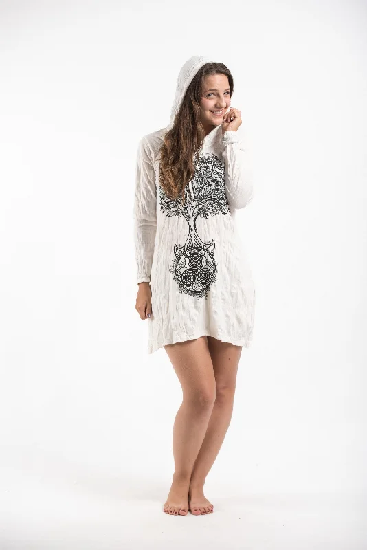 Womens Celtic Tree Hoodie Dress in White Sexy unclassified dresses