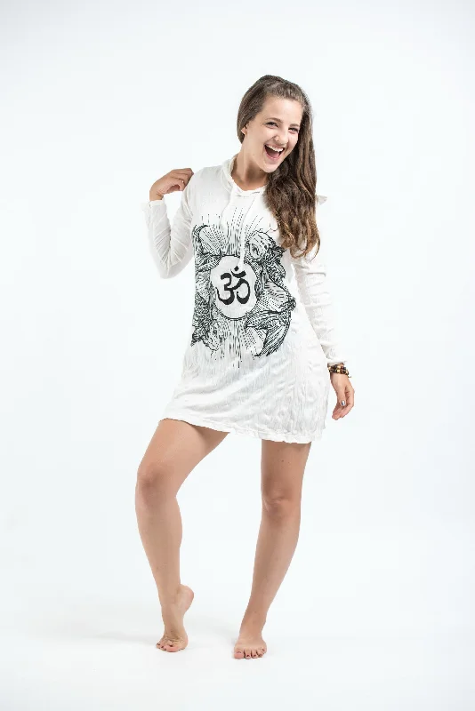 Womens Om and Koi Fish Hoodie Dress in White Pastel unclassified dresses