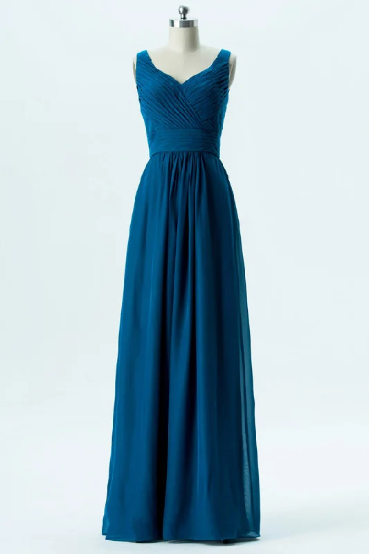 Teal Chiffon V-Neck Banded Waist Bridesmaid Dress Elegant unclassified dresses