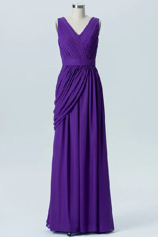 Purple Chiffon V-Neck Sleeveless Bridesmaid Dress Stretchy unclassified dresses