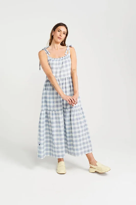 Thing Thing Tie Up Ziggy Dress - Marine Check Beaded unclassified dresses