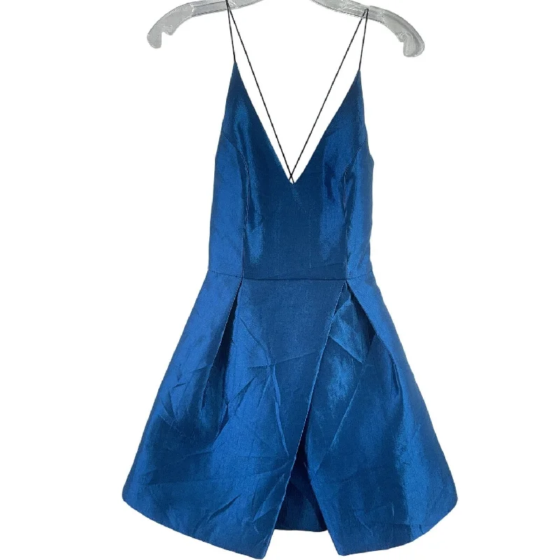 Topshop Blue Shiny Spaghetti Strap Fit & Flare Dress Women’s 2 Viscose/Polyester Winter unclassified dresses