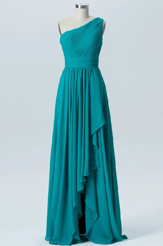 Turquoise Chiffon One-Shoulder Ruffled Bridesmaid Dress Stylish unclassified dresses