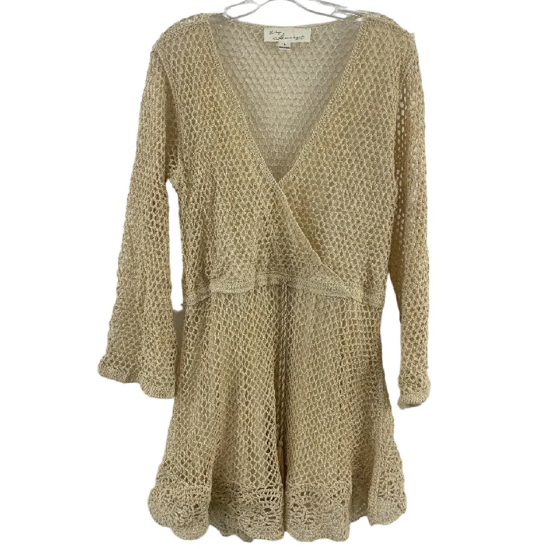 Vintage Havana Beige Knit Crochet Faux-Wrap Cotton Dress Women’s Large Preowned Fashionable unclassified dresses