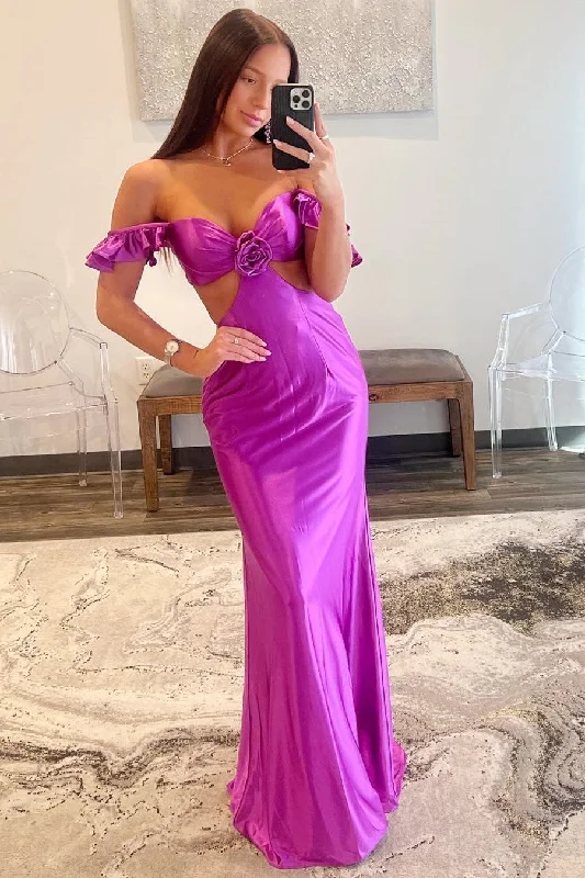 Violet Flutter Sleeve Cutout Mermaid Fitted Gown Party unclassified dresses