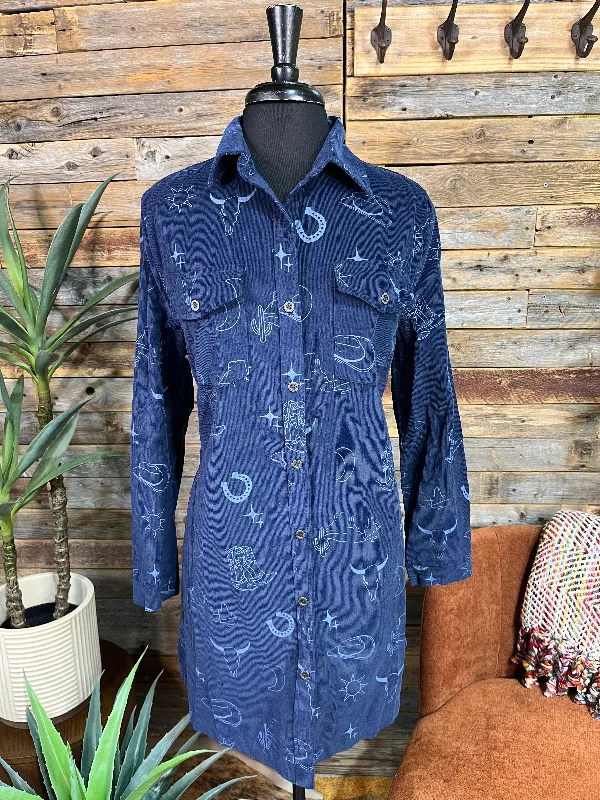 Western Graphic Corduroy Blue Dress Unique unclassified dresses