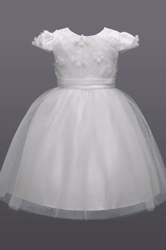 White 3D Flower Cap Sleeve Bow-Back Flower Girl Dress Long unclassified dresses