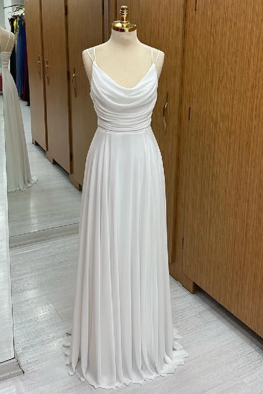 White Cowl Neck Chiffon Bridesmaids with Spaghetti Straps Formal unclassified dresses