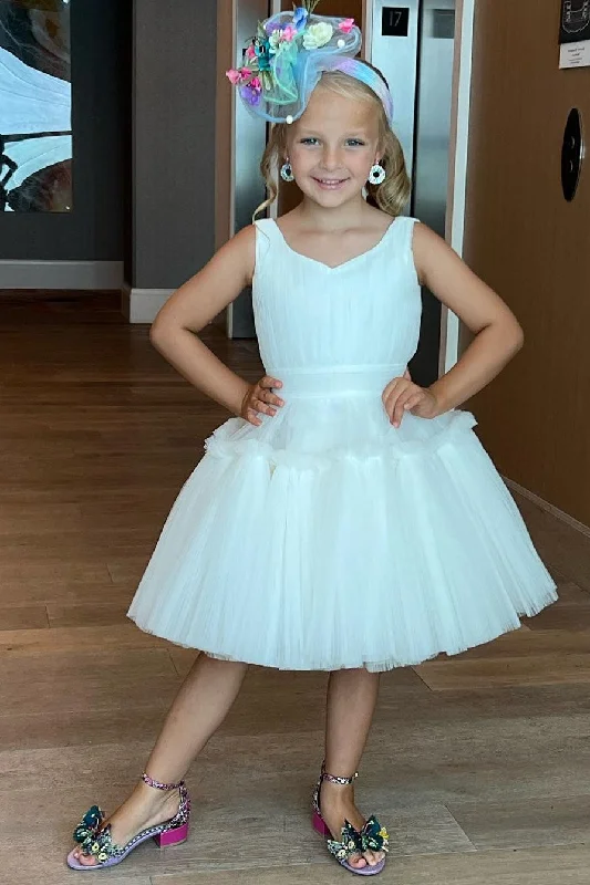 White Organza Sleeveless Girl Pageant Dress with Ruffles Off-shoulder unclassified dresses