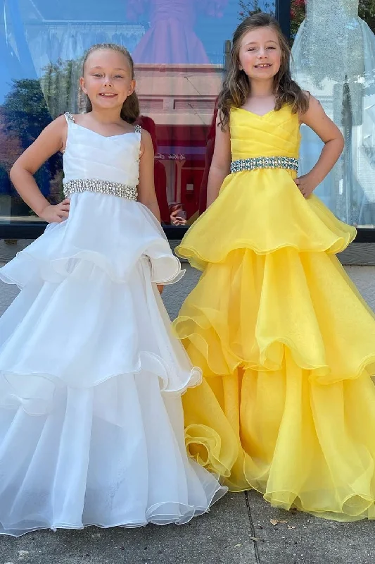 White Pleated Beaded Multi-Layers Girl Pageant Dress Discounted unclassified dresses