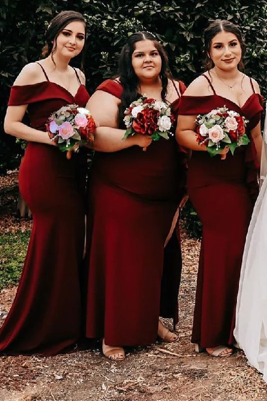 Wine Red Cold Shoulder Mermaid Bridesmaid Dress Beach unclassified dresses