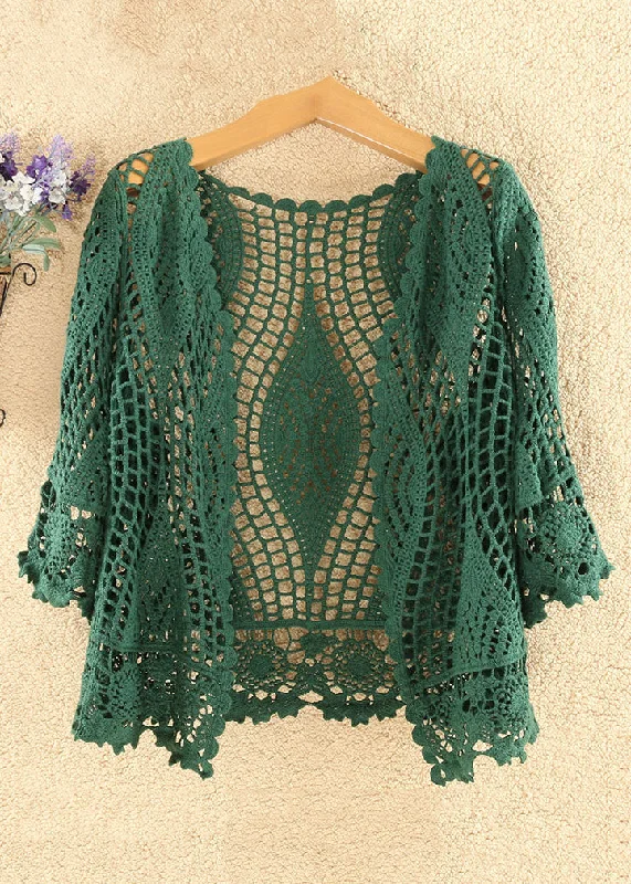 Women Blackish Green Solid Hollow Out Cotton Knit Cardigan Summer AS1029 Sexy unclassified dresses