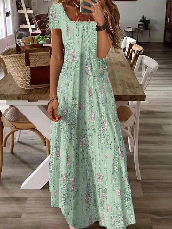 Square Neck Casual Abstract Printed Dress  WE106 Engagement unclassified dresses