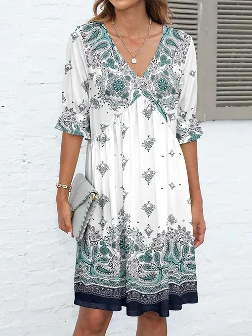 Loose Paisley Casual V Neck Dress CC44 Stylish unclassified dresses