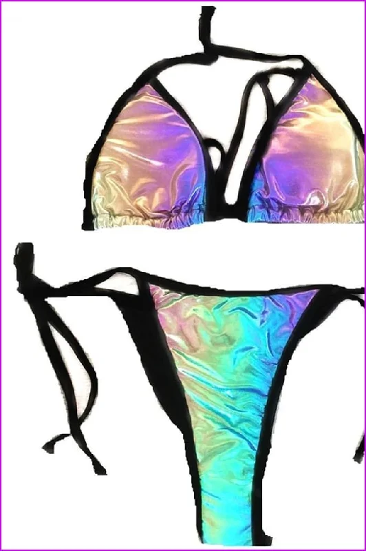 Summer Gradient Hologram Bikini F961 Halter unclassified dresses