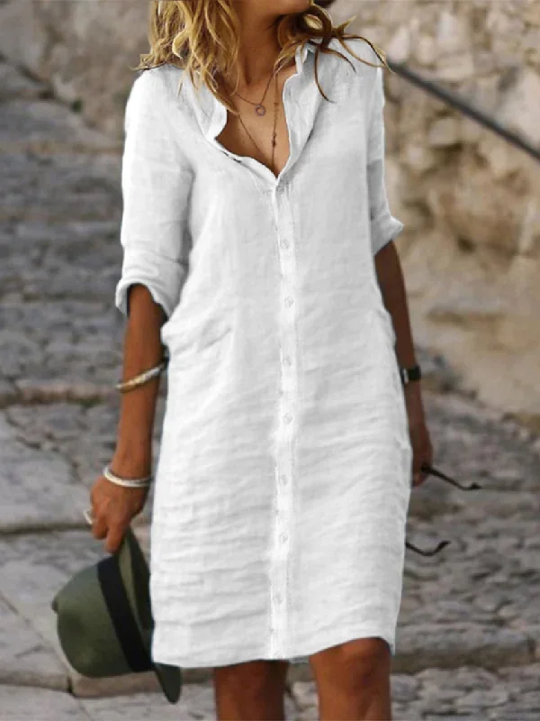 Cotton And Linen Loose Linen Plain Dress CC58 Women's unclassified dresses