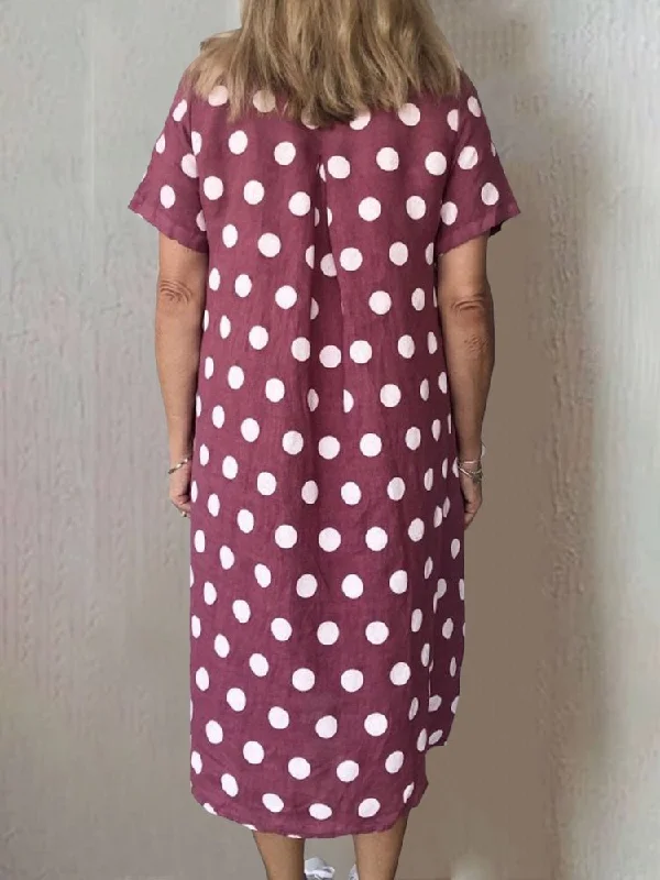 Women Polka Dots Pockets Casual Summer Weaving Smock Dress  WT80 Stretchy unclassified dresses