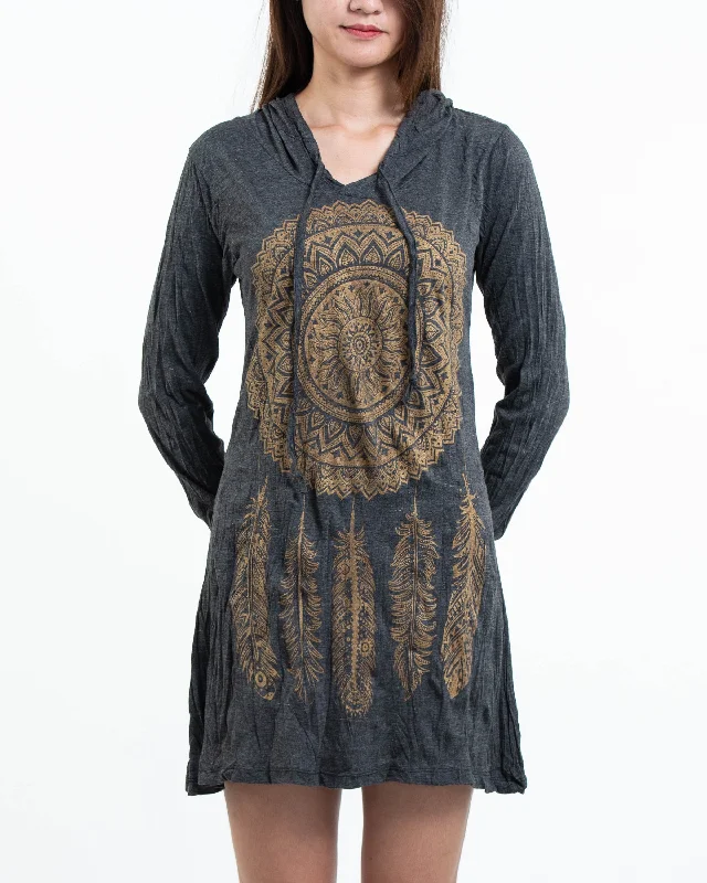 Womens Dreamcatcher Hoodie Dress in Gold on Black Lace unclassified dresses