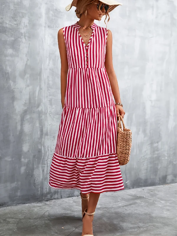 Women's Dresses V-neck Striped Button Elegant Dress AE1014 Anniversary unclassified dresses