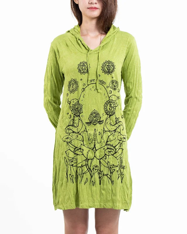 Womens Octopus Chakras Hoodie Dress in Lime Spring unclassified dresses