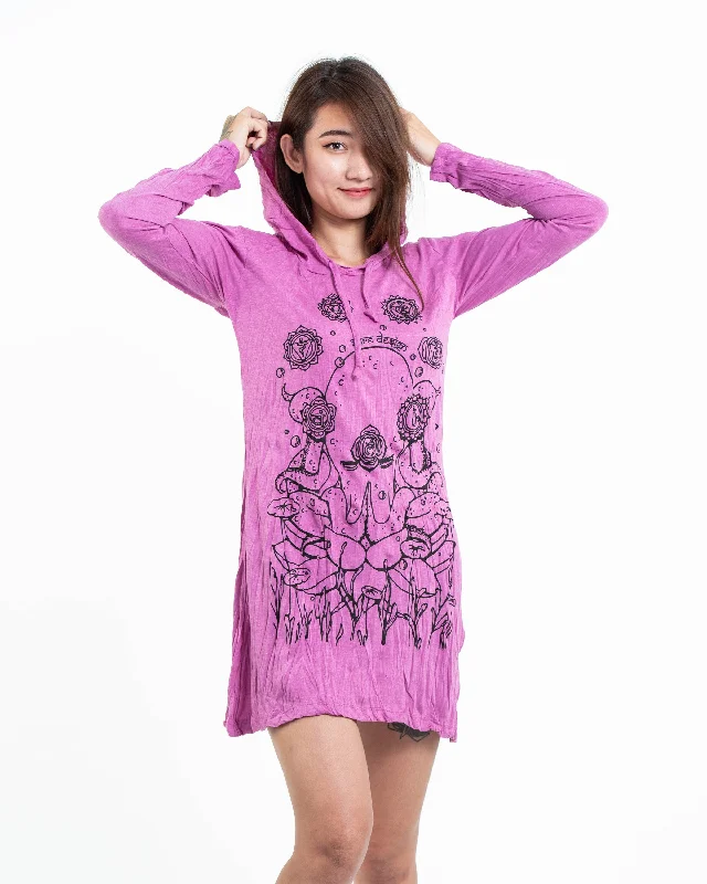 Womens Octopus Chakras Hoodie Dress in Pink Ruched unclassified dresses