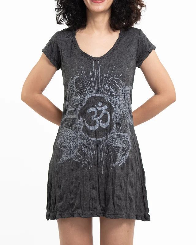 Womens Om and Koi Fish Dress in Silver on Black Wedding guest unclassified dresses