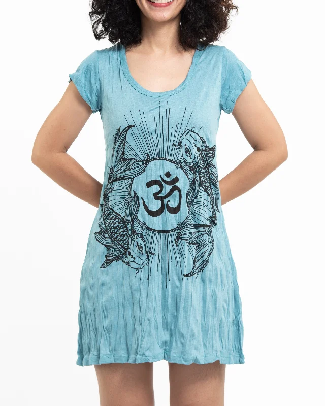 Womens Om and Koi Fish Dress in Turquoise Soft fabric unclassified dresses