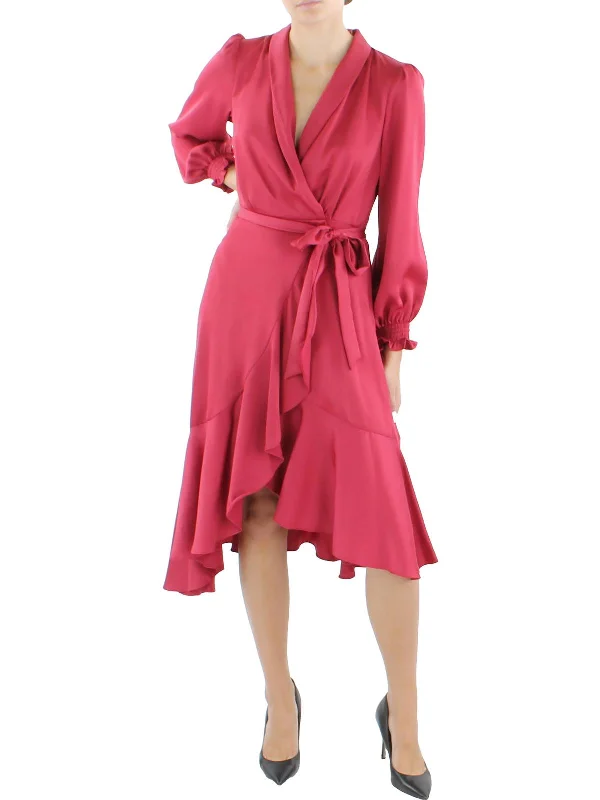 Womens Surplice Mid-Calf Wrap Dress Pastel unclassified dresses