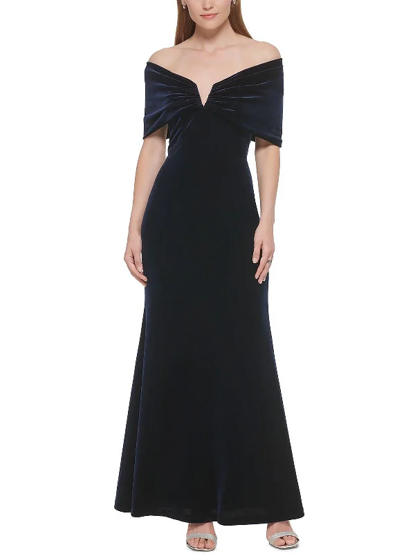 Womens Velvet Off-the-shoulder Evening Dress Cotton unclassified dresses