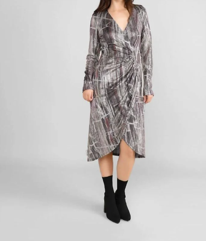 Wrap Dress In Foil Print In Grey/multi Designer unclassified dresses