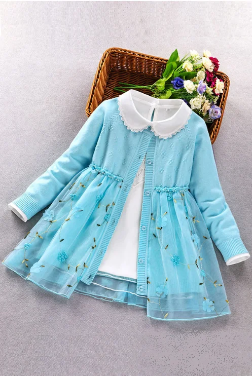 Girls Clothing Sets Autumn Winter Kids Long Sleeve pink blue red princess Suit for Girl Children Clothes size Soft Pleated Maxi