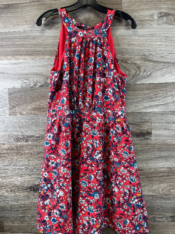 Blue & Red Dress Casual Midi Loft, Size Petite L Soft A-line Skirt