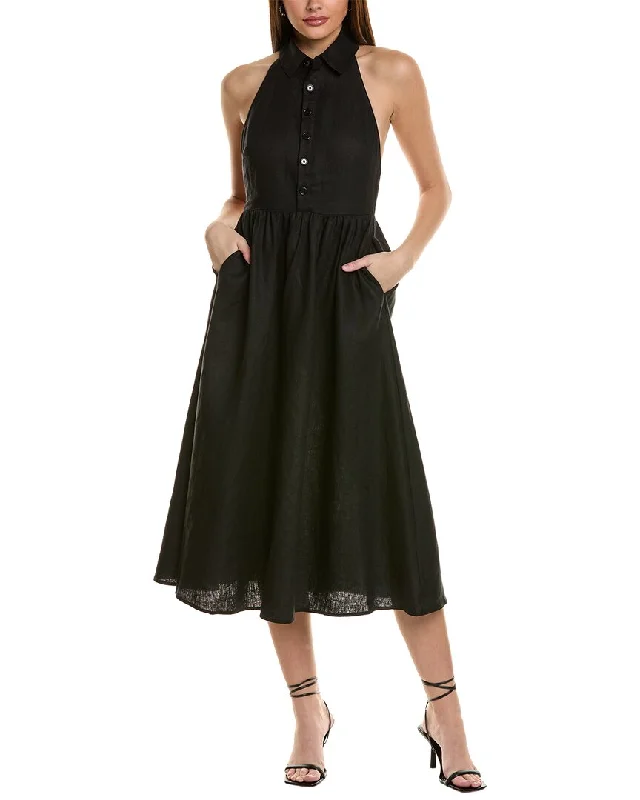 JL LUXE Halter Linen Midi Dress Midi Skirt Style