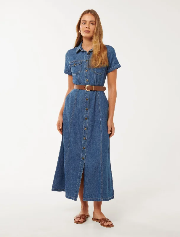 Lana Short Sleeve Midi Dress Flowy Midi Skirt