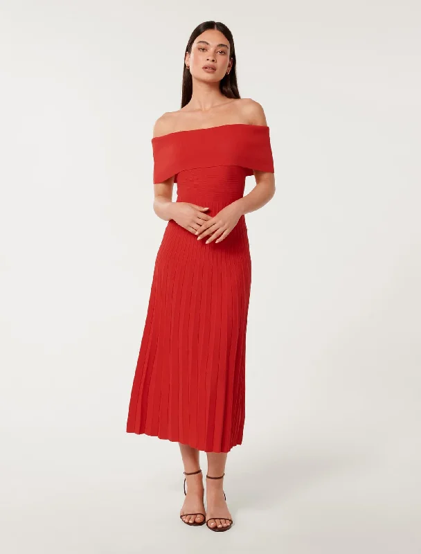 Skye Bardot Knit Midi Dress Cozy Midi Skirt